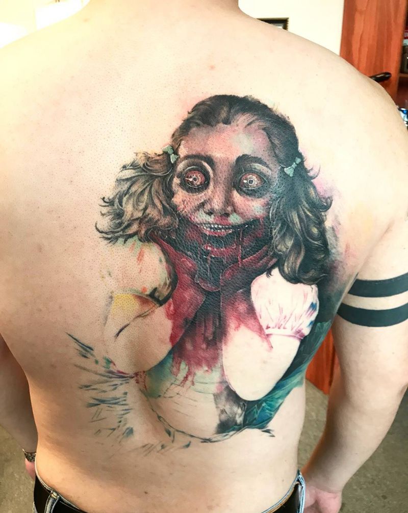 鬼娃（未完待续纹身图片_背部欧美写实纹身图案