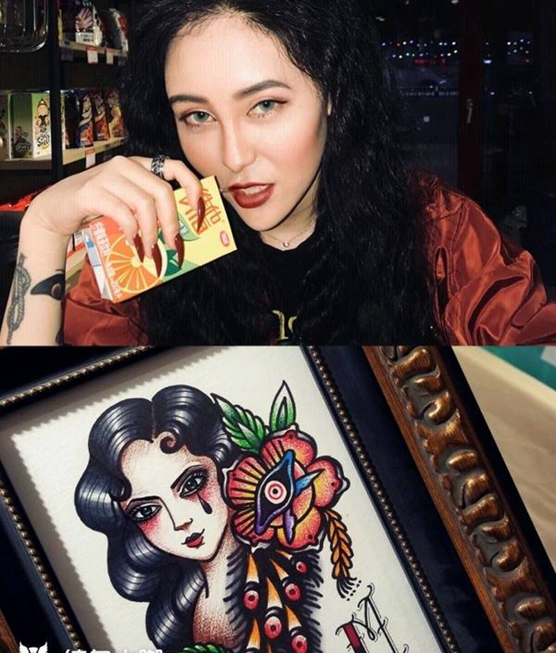 oldschool人物定制纹身图片_手臂欧美肖像人物植物情侣原创成品手稿纹身图案