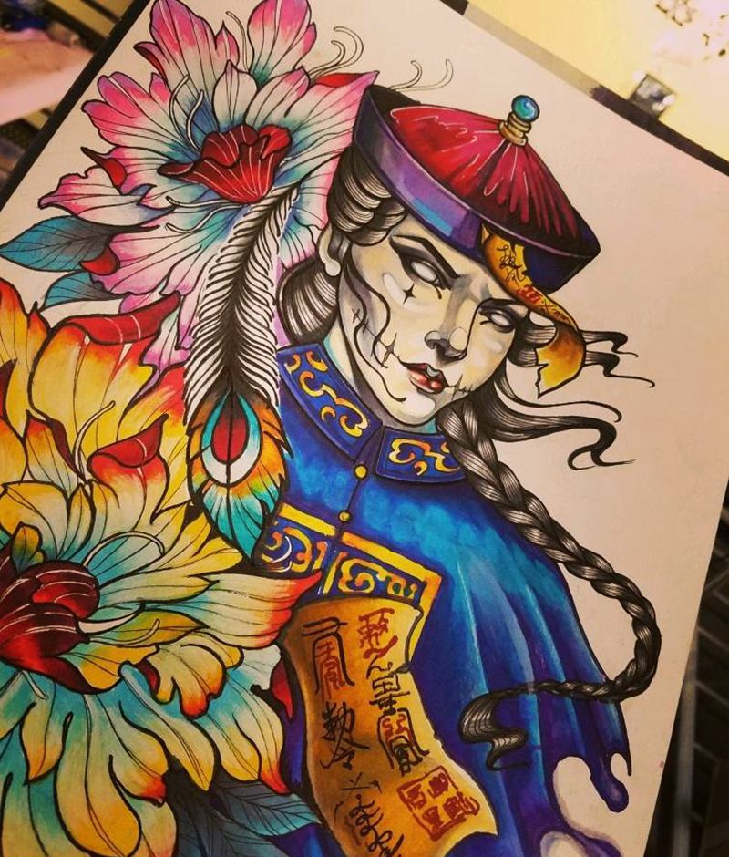 原创订制  欧洲新传统风格手稿纹身图片_腿部手臂New School欧美写实欧洲新传统纹身图案