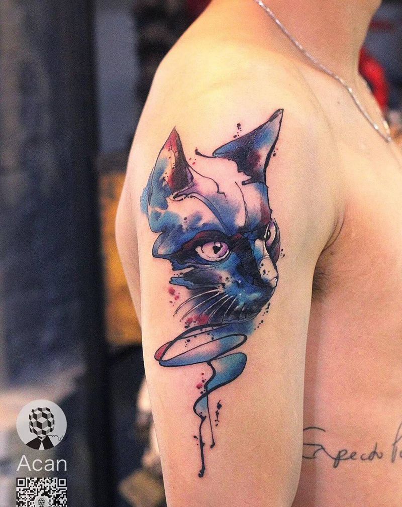 猫纹身图片_成品手臂清新原创纹身图案