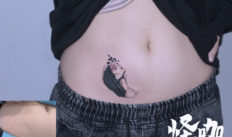 遮盖纹身图片_腹部少女遮盖纹身图案