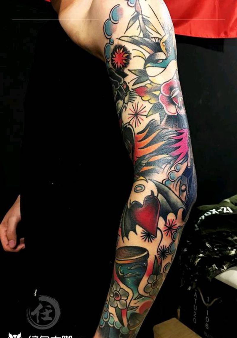 拼接纹身图片_手部手臂New SchoolOld School纹身图案