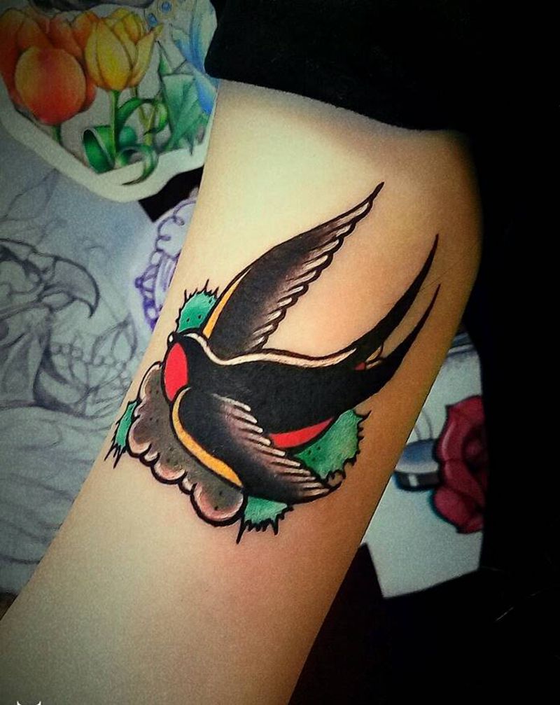 小燕吱纹身图片_手臂欧美传统动物成品纹身图案