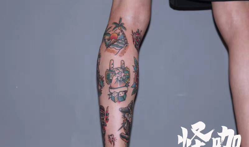 作品纹身图片_腿部Old School纹身图案