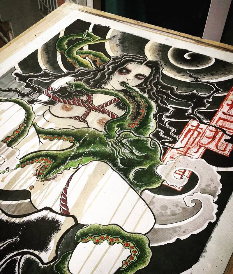 完成纹身图片_手稿成品背部手臂传统原创人物脚部插画纹身图案