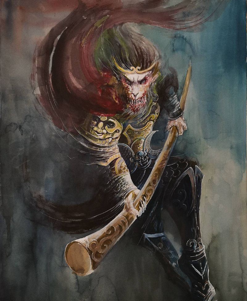 悟空纹身图片_水彩水墨纹身图案