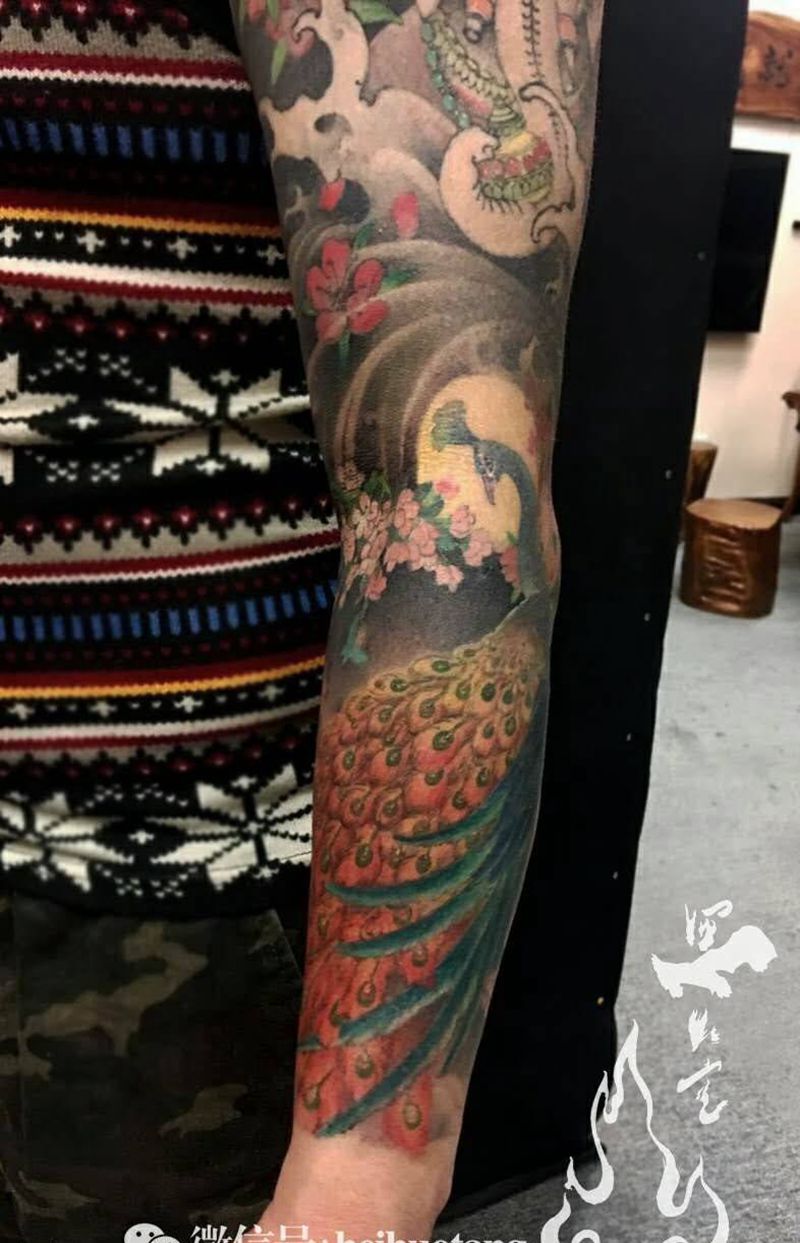 花臂纹身图片_成品手稿手部手臂传统欧美人物宗教动物国画纹身图案