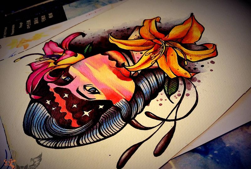 <母爱>纹身图片_脚部欧美肖像人物原创纹身图案