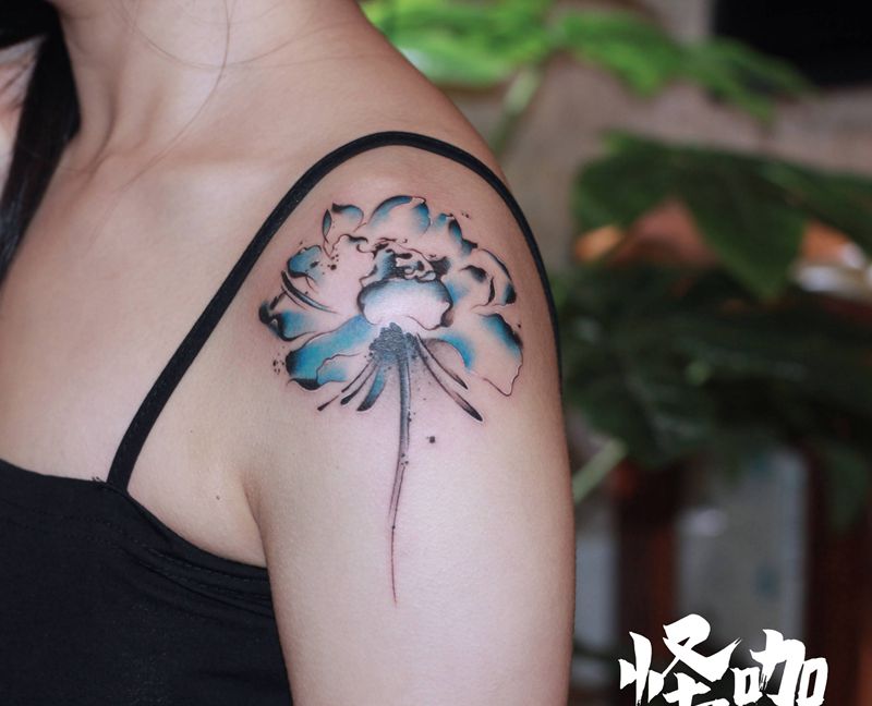 作品纹身图片_肩部水彩水墨纹身图案