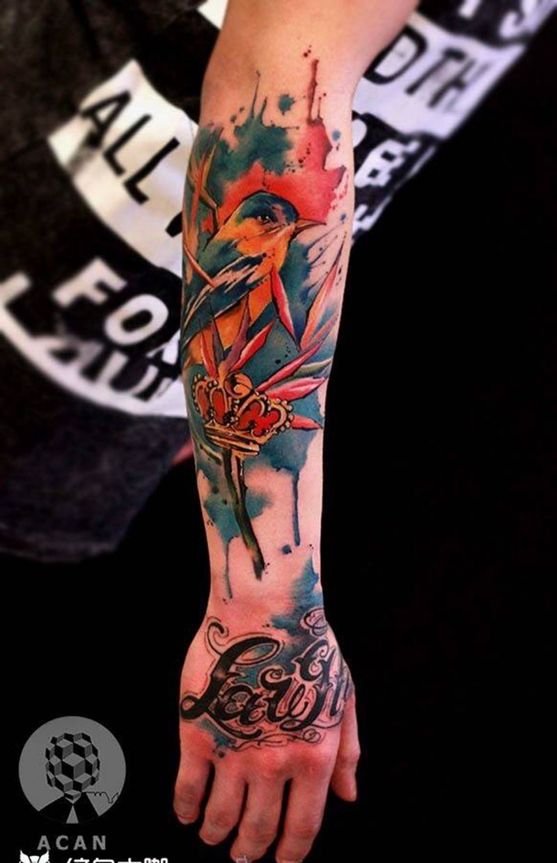 Acan作品纹身图片_成品手部手臂清新植物动物纹身图案