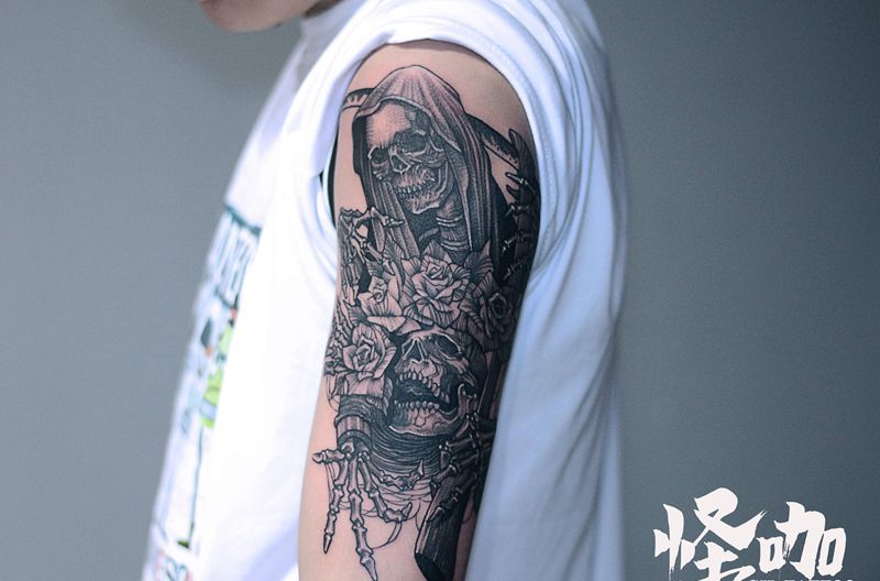 作品纹身图片_手臂点刺纹身图案