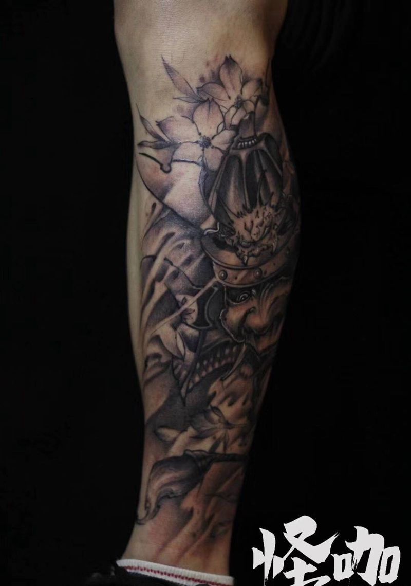 作品纹身图片_腿部新传统纹身图案