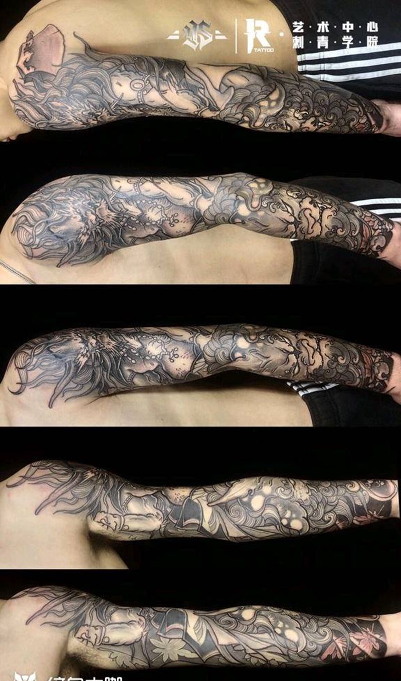 花臂哦纹身图片_手臂新传统纹身图案