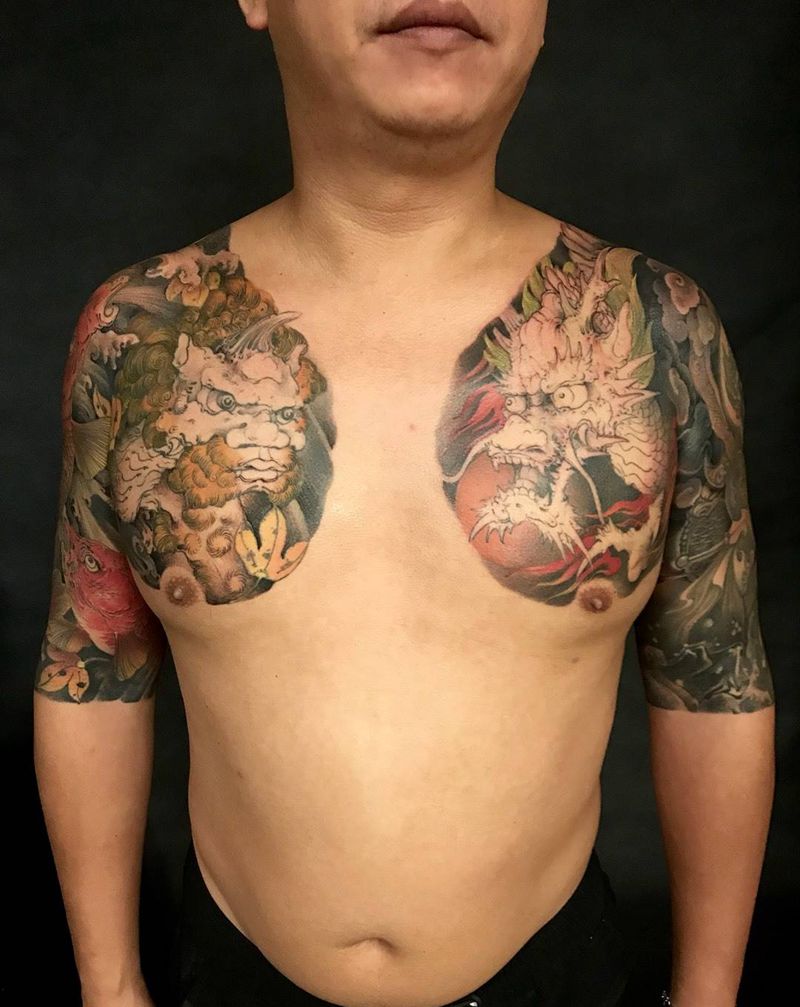 传统纹身图片_手部手臂胸部传统国画动物原创包臂纹身图案