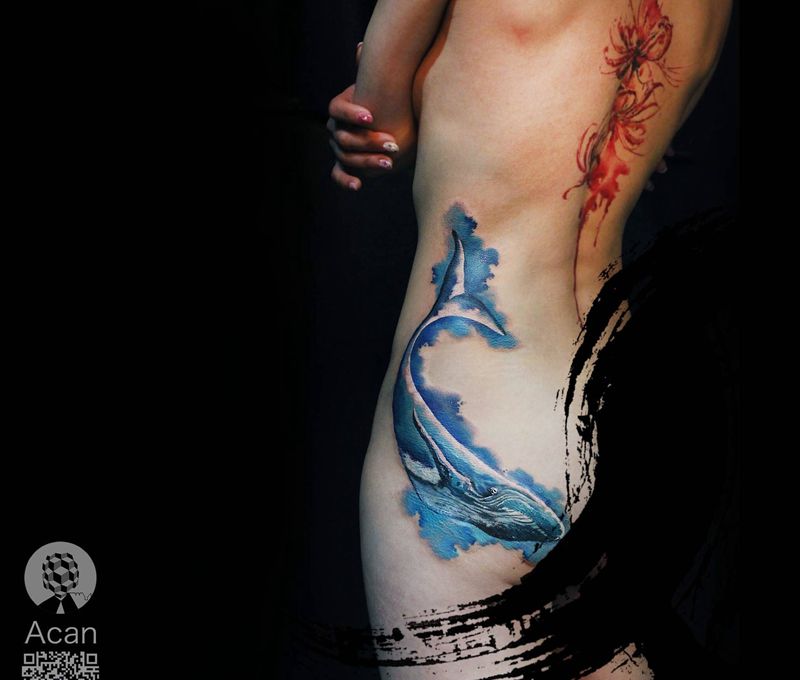 帮老客户加图，图二是恢复后纹身图片_成品腰部清新原创纹身图案