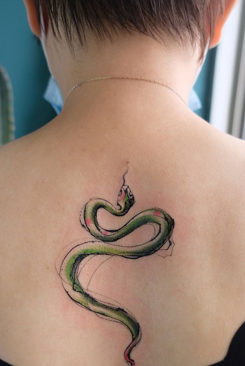 青蛇纹身图片_水彩纹身图案