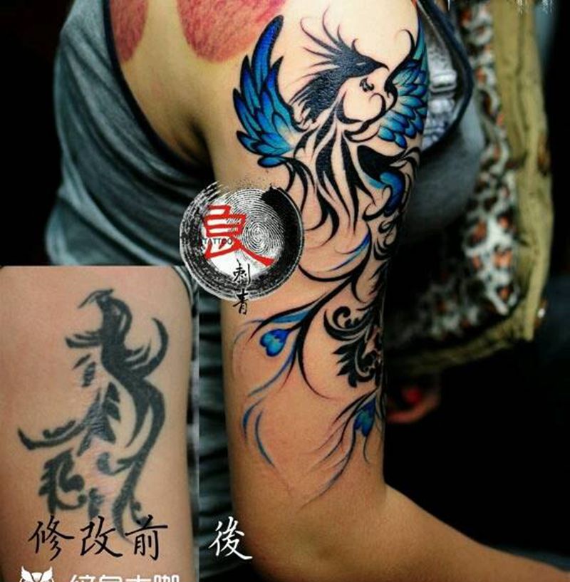 修改 凤凰图腾纹身图片_手臂几何纹身图案