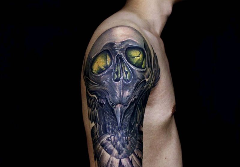 遮盖纹身图片_肩部手臂欧美写实纹身图案