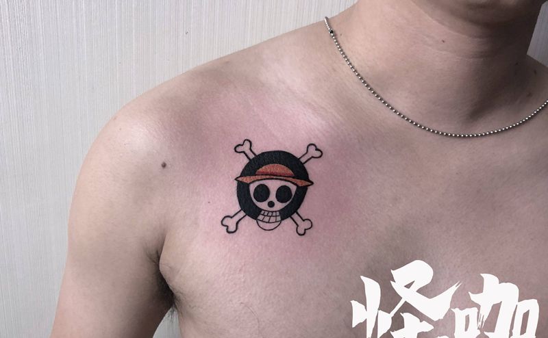 海贼王纹身图片_胸部Old School纹身图案