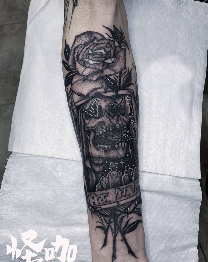 骷髅头纹身图片_手臂纹身图案