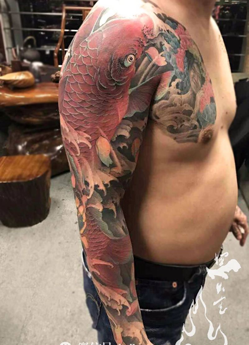 鱼纹身图片_成品手臂手部胸部传统习俗国画动物原创遮盖纹身图案