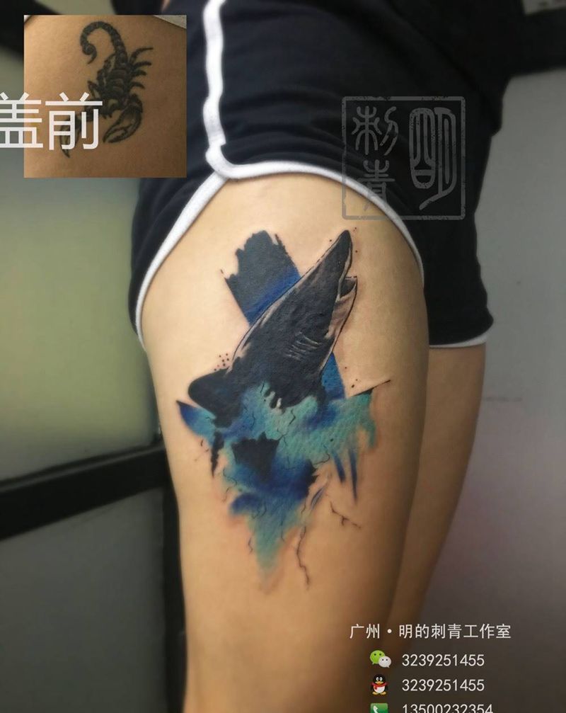 鲨鱼,覆盖旧纹身纹身图片