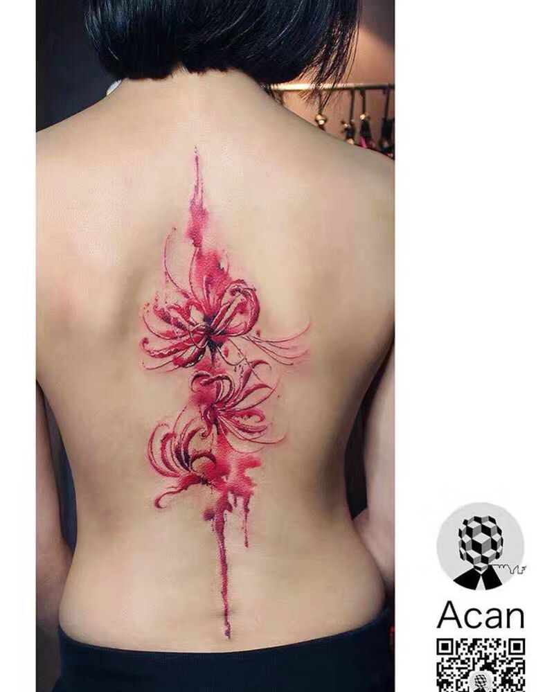 小作 曼珠沙华纹身图片_成品背部清新植物原创纹身图案