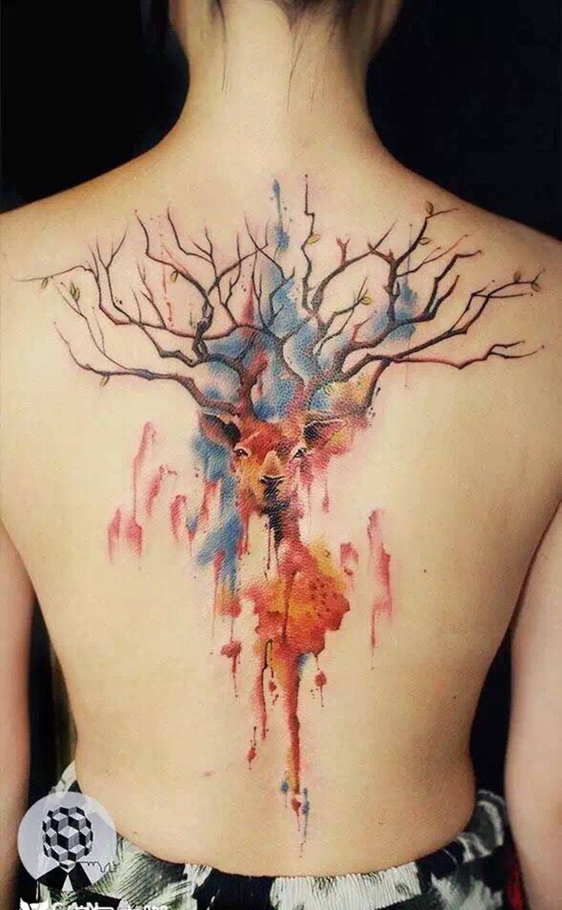 这个才是原作，网上有看过几个盗版纹身图片_成品背部清新原创动物纹身图案