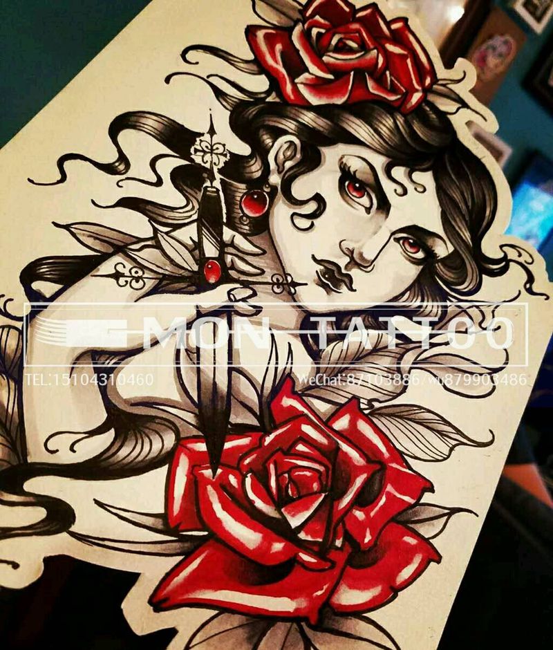 挥刀自宫哇纹身图片_肩部背部手臂腿部脚部欧美肖像人物原创手稿纹身图案