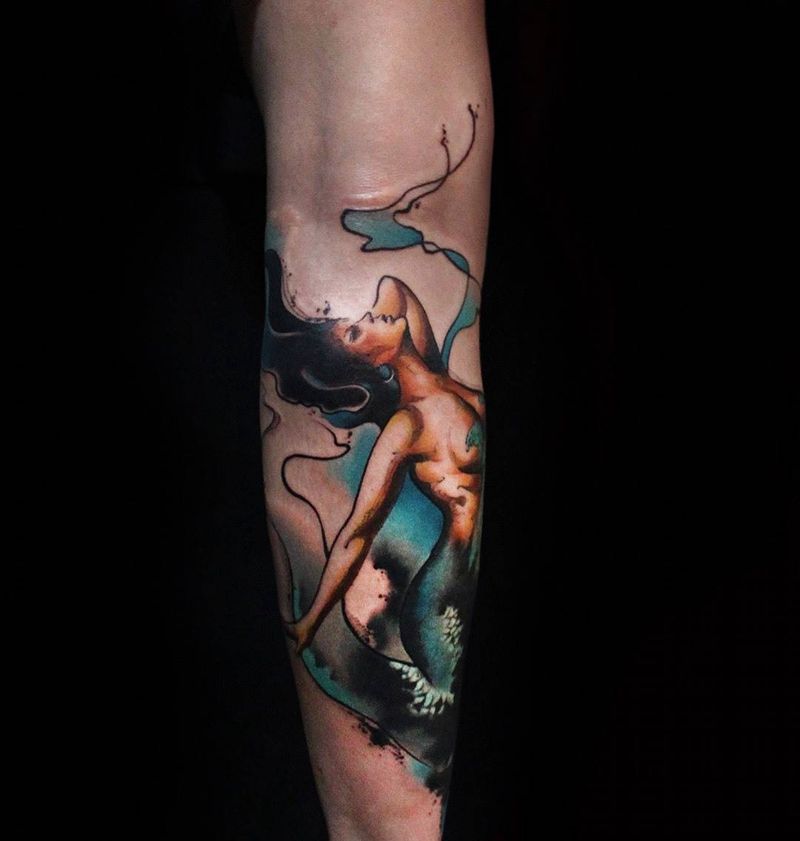 美人鱼覆盖纹身纹身图片_成品脚部清新人物原创动物纹身图案