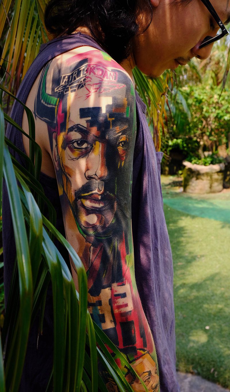 公牛王朝纹身图片_手臂水彩纹身图案