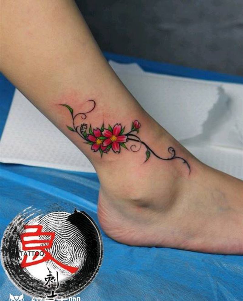 樱花纹身图片_手部清新图腾成品纹身图案