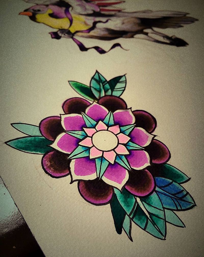 新手稿待约~纹身图片_颈部肩部手臂欧美几何花纹身图案