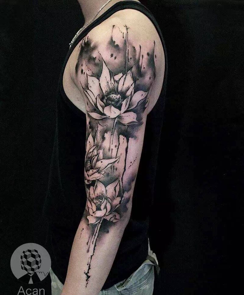 小作，莲纹身图片_成品手臂国画原创植物纹身图案