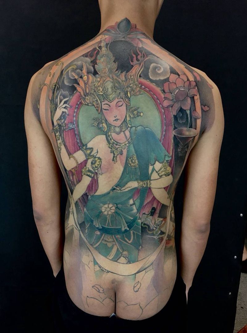 度母纹身图片_手稿背部臀部传统国画遮盖宗教人物鬼神原创纹身图案