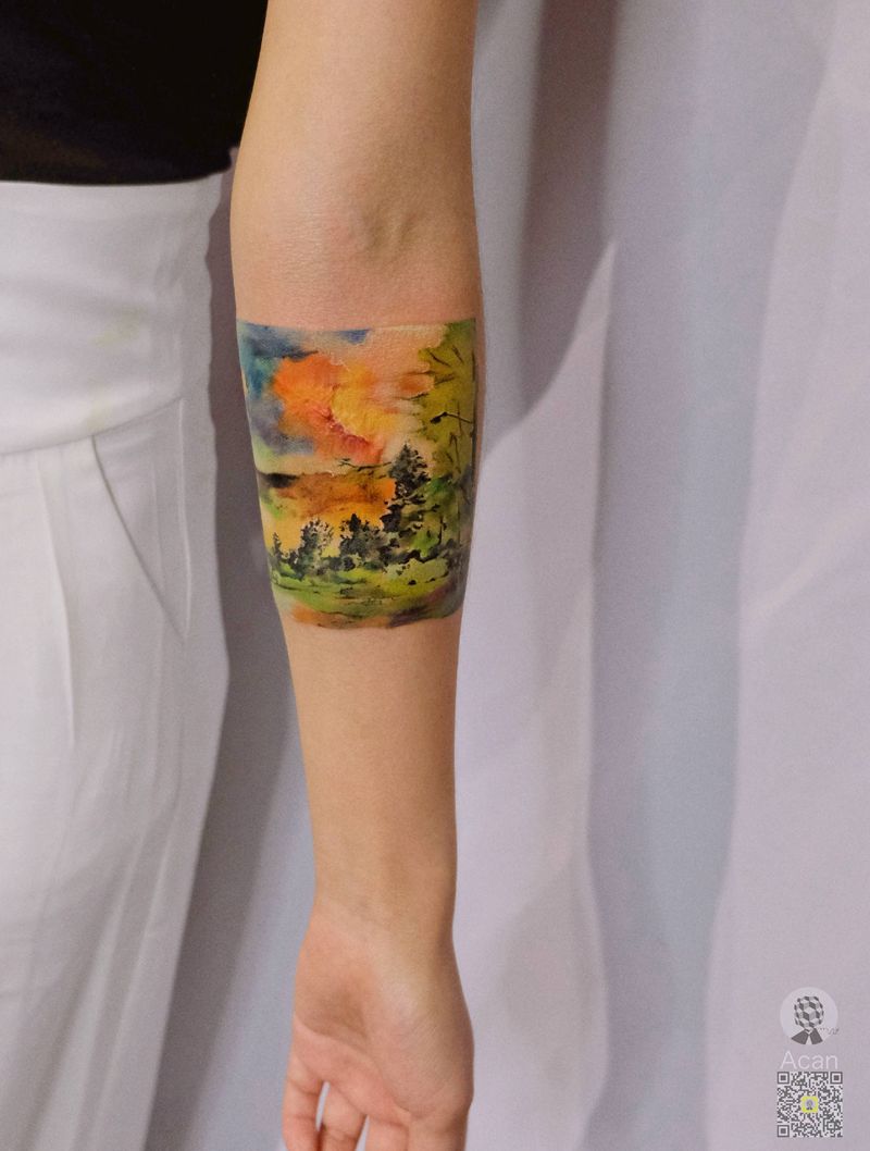 风景纹身图片_水彩纹身图案