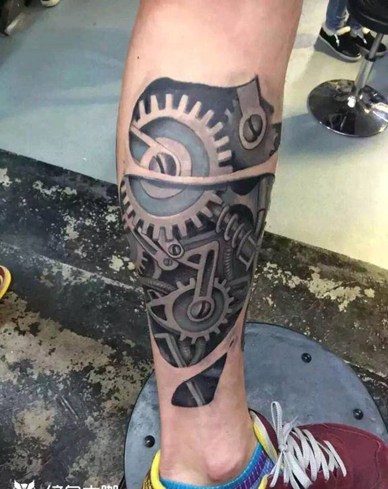 机械纹身图片_腿部欧美写实纹身图案