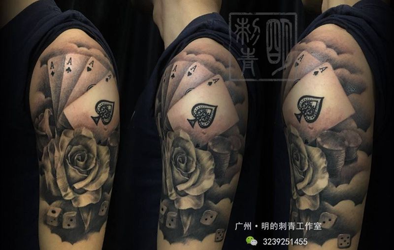 扑克,玫瑰纹身图片