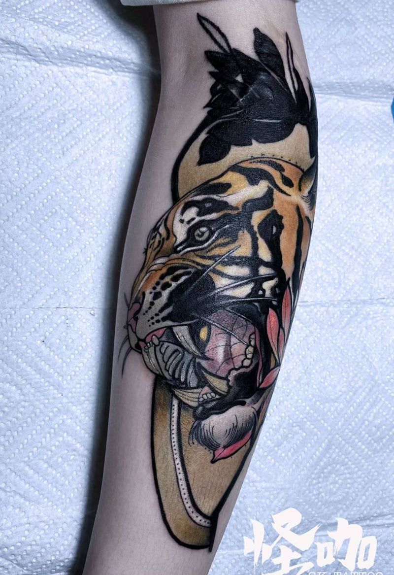 虎纹身图片_手臂手部欧美写实New School纹身图案