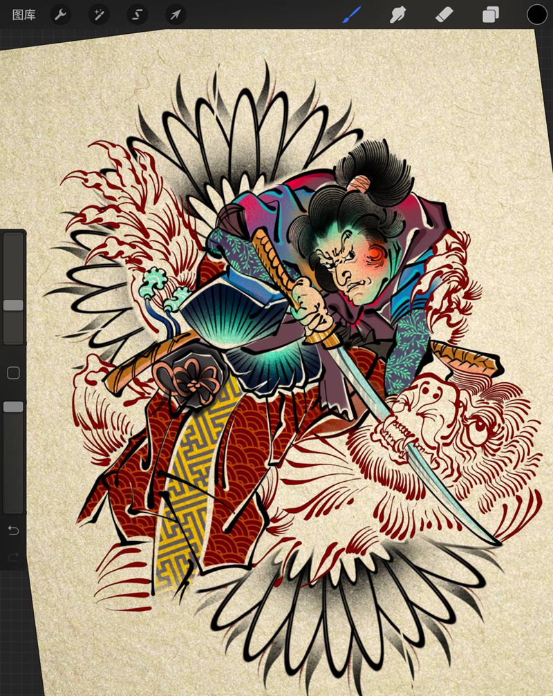 改编自歌川国芳作品纹身图片_背部腿部新传统老传统纹身图案