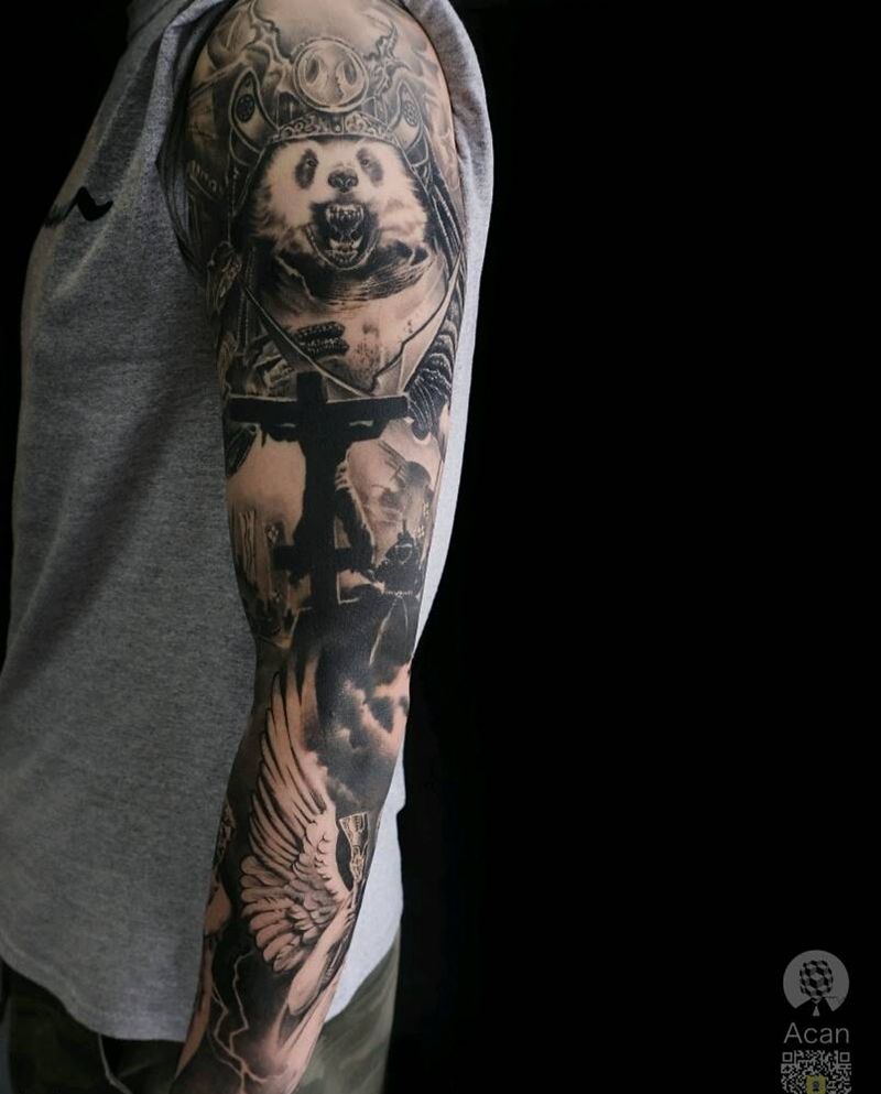 包臂，还剩内测未完成纹身图片_手臂手部欧美写实纹身图案