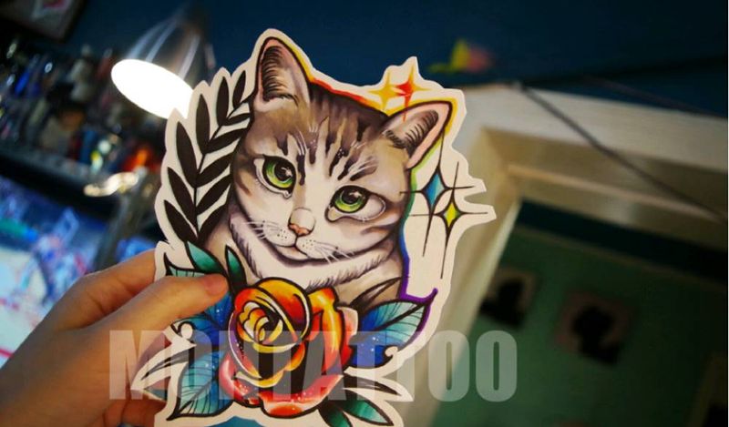 宠物定制猫纹身图片_手臂欧美肖像动物植物手稿纹身图案