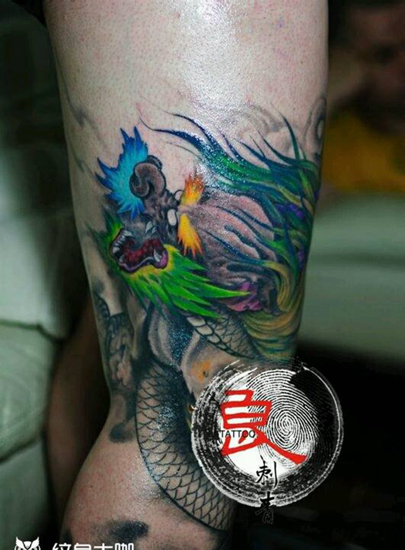 龙纹身图片_肩部腿部传统成品纹身图案