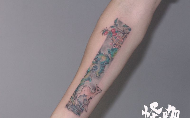 作品纹身图片_手臂水彩水墨纹身图案