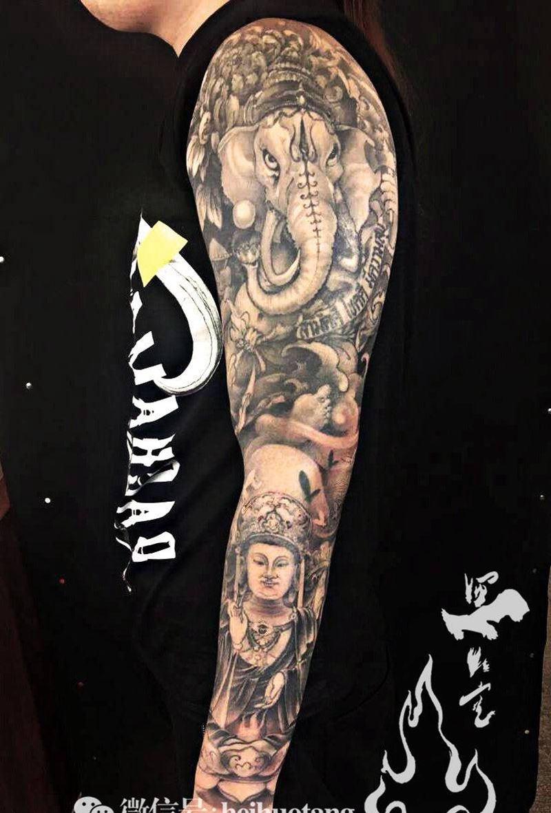四面佛…象神纹身图片_成品手稿手部手臂传统国画欧美鬼神宗教遮盖纹身图案
