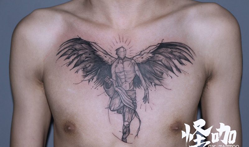 作品纹身图片_胸部点刺纹身图案