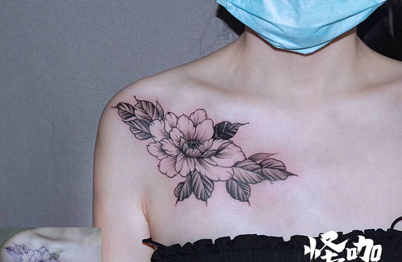 遮盖作品纹身图片_胸部点刺纹身图案