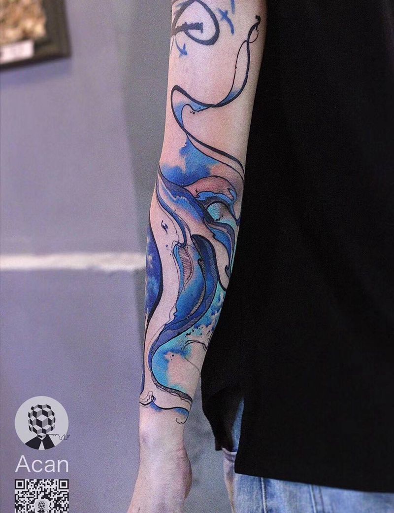 神话鱼纹身图片_成品手部清新原创纹身图案