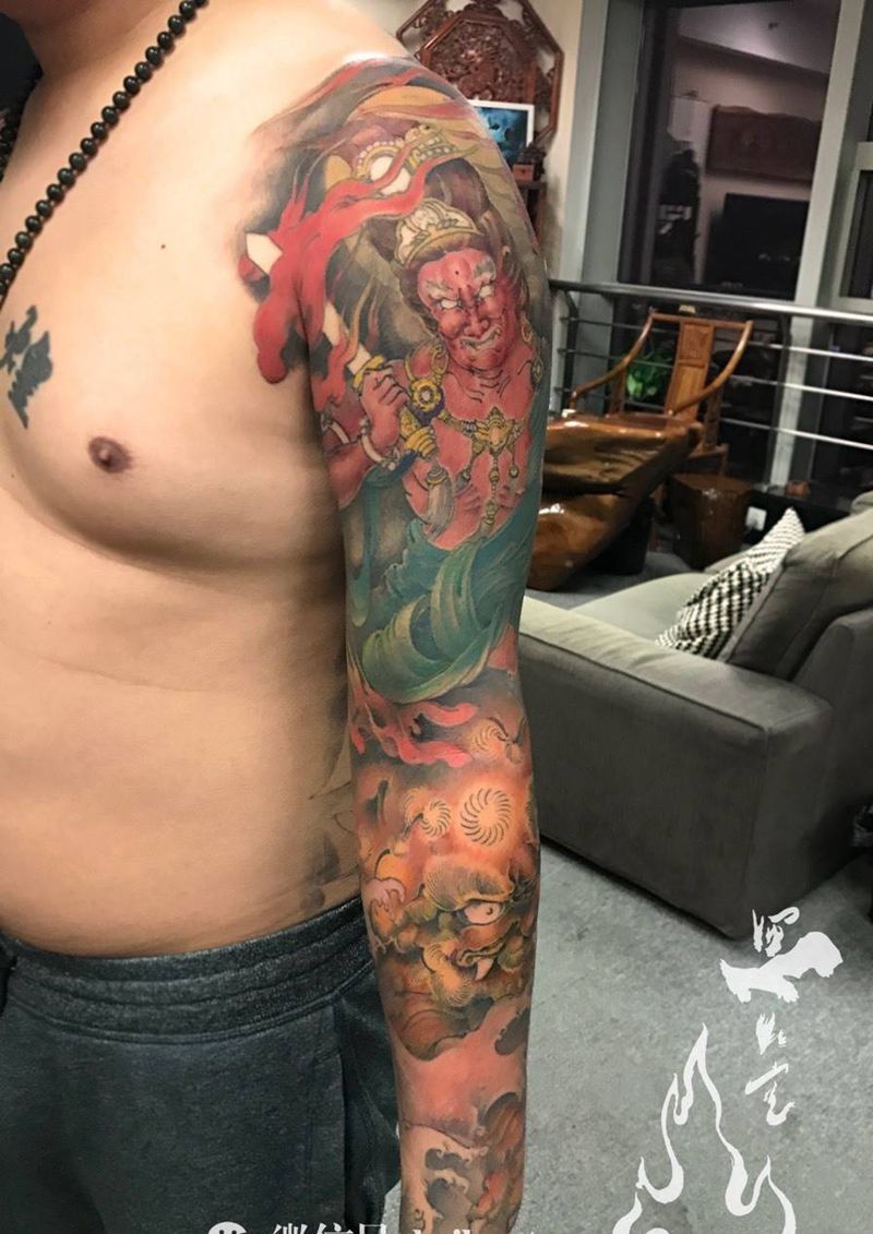 不动神纹身图片_成品手臂手部传统国画人物原创宗教鬼神动物纹身图案