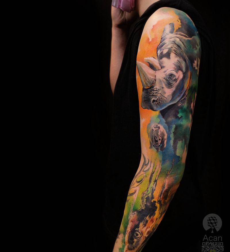 动物世界纹身图片_水彩欧美写实纹身图案